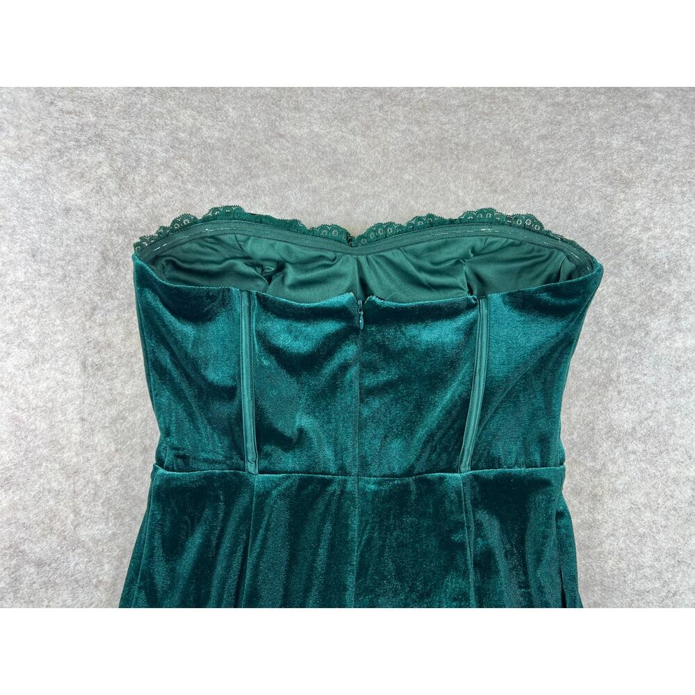 Lulu's Luxurious Allure Emerald Green Velvet Strapless Maxi Dress Size Medium - Picture 6 of 11